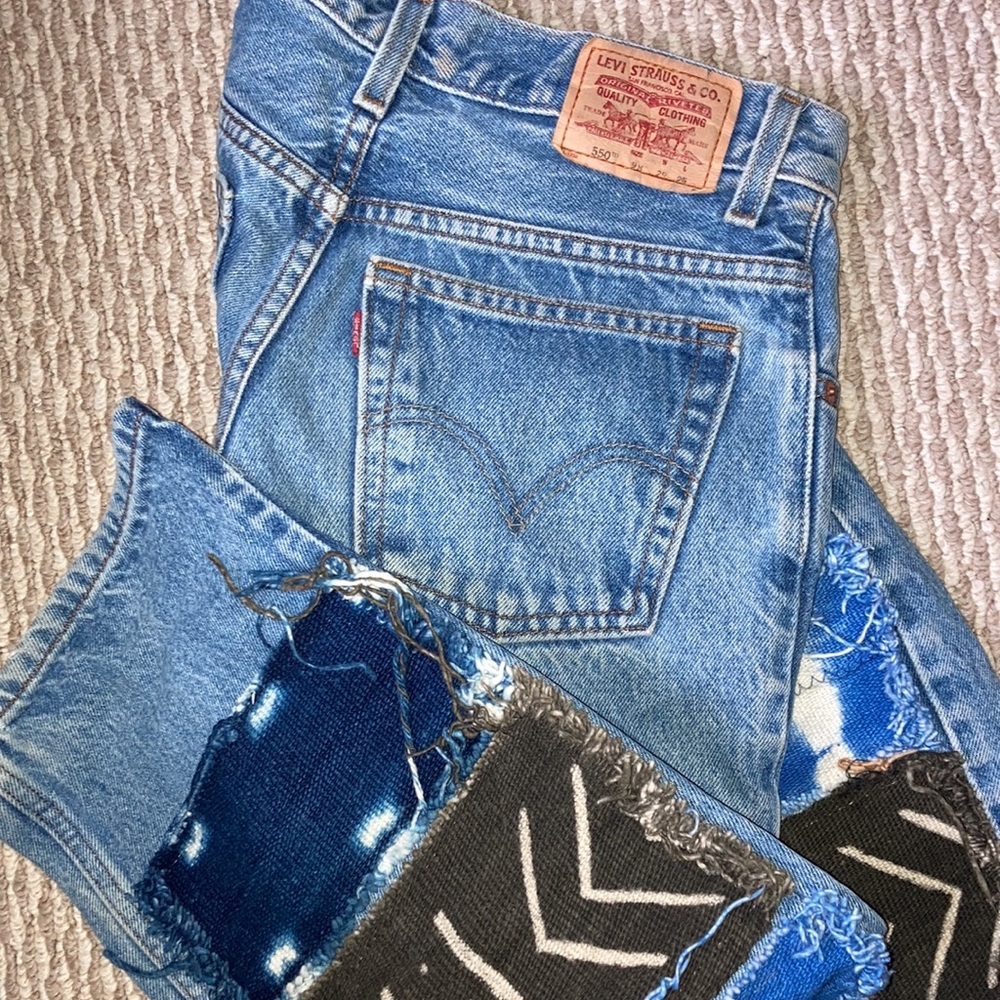 RE-Worked VTG 550 sz 28 crop Patchwork Levi's Reworked Upcycled textural patches - Picture 7 of 9